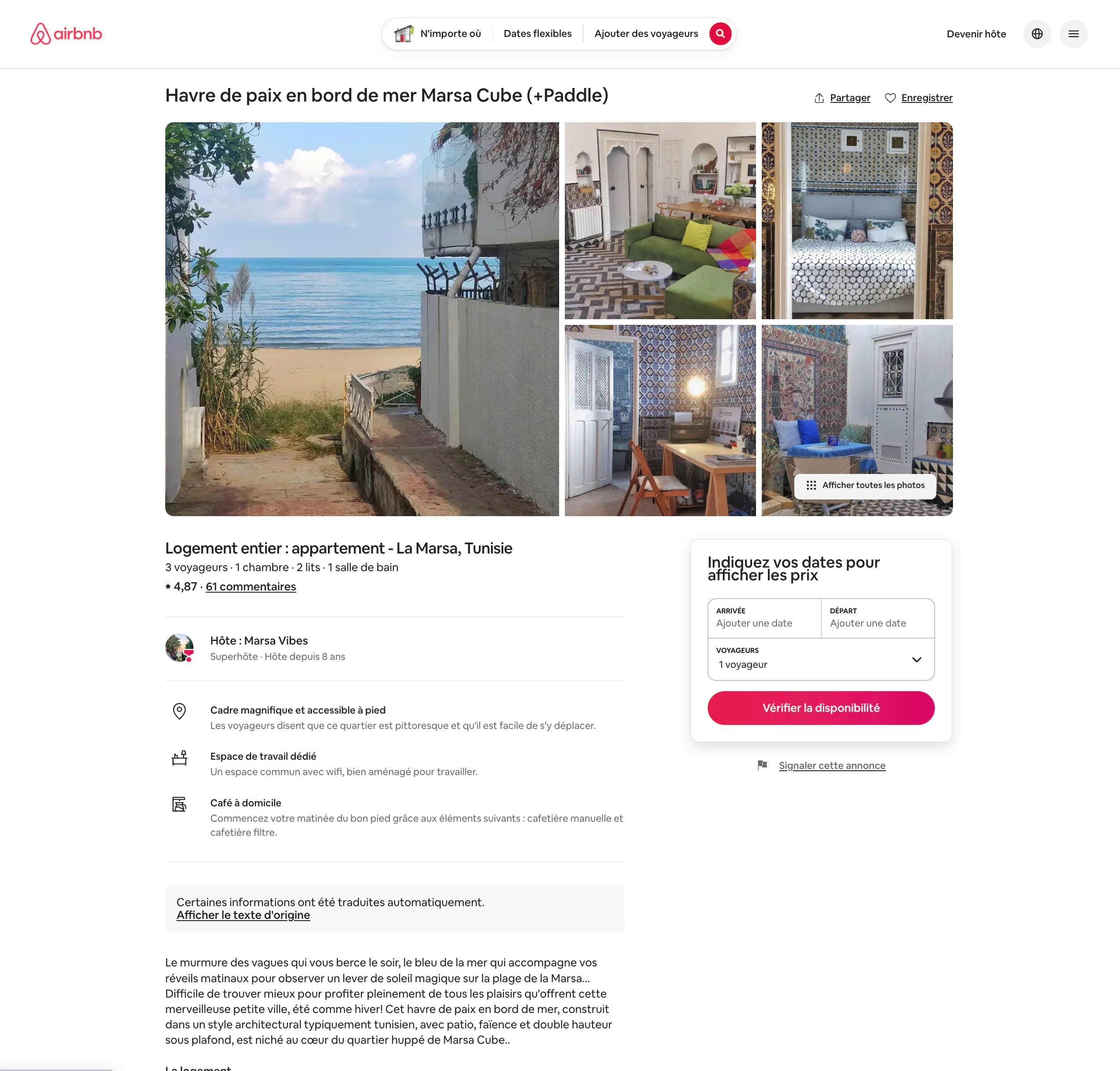 Airbnb listing page for the same property