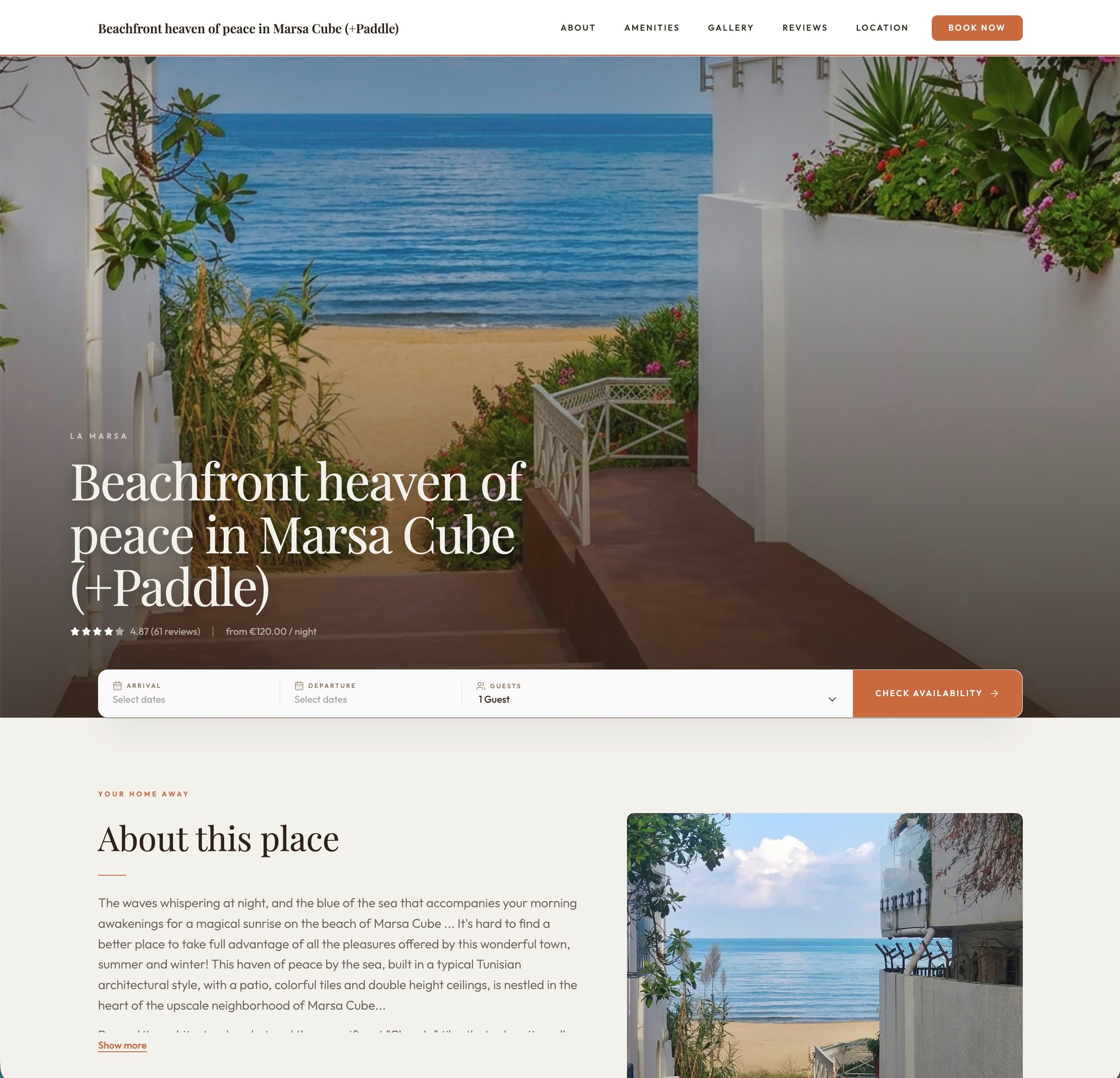 HostPage direct-booking site for the same property