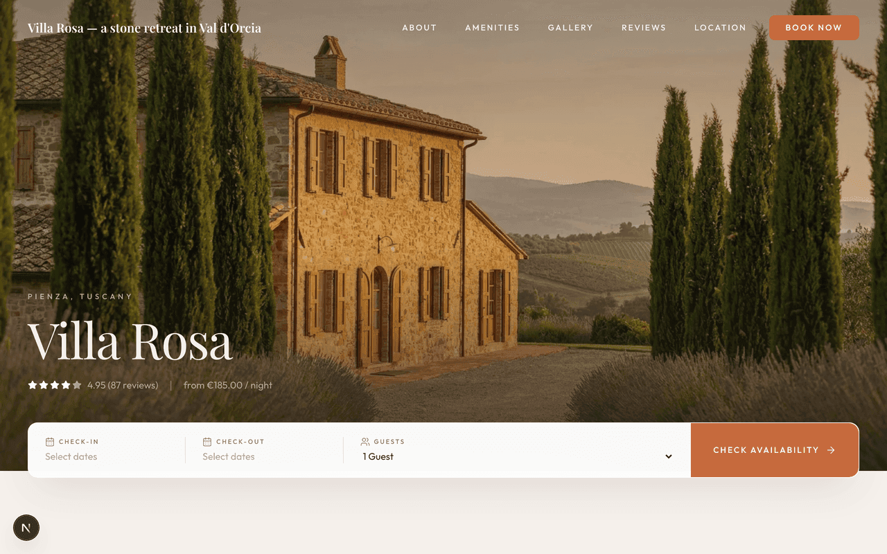 HostPage Guest House template preview — Villa Rosa, Tuscany