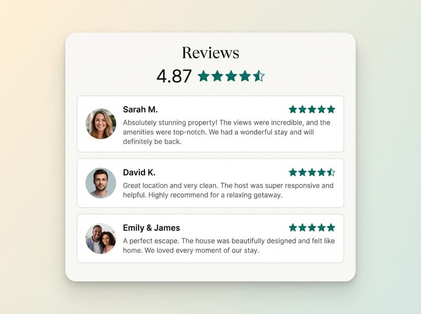Guest reviews section with star ratings