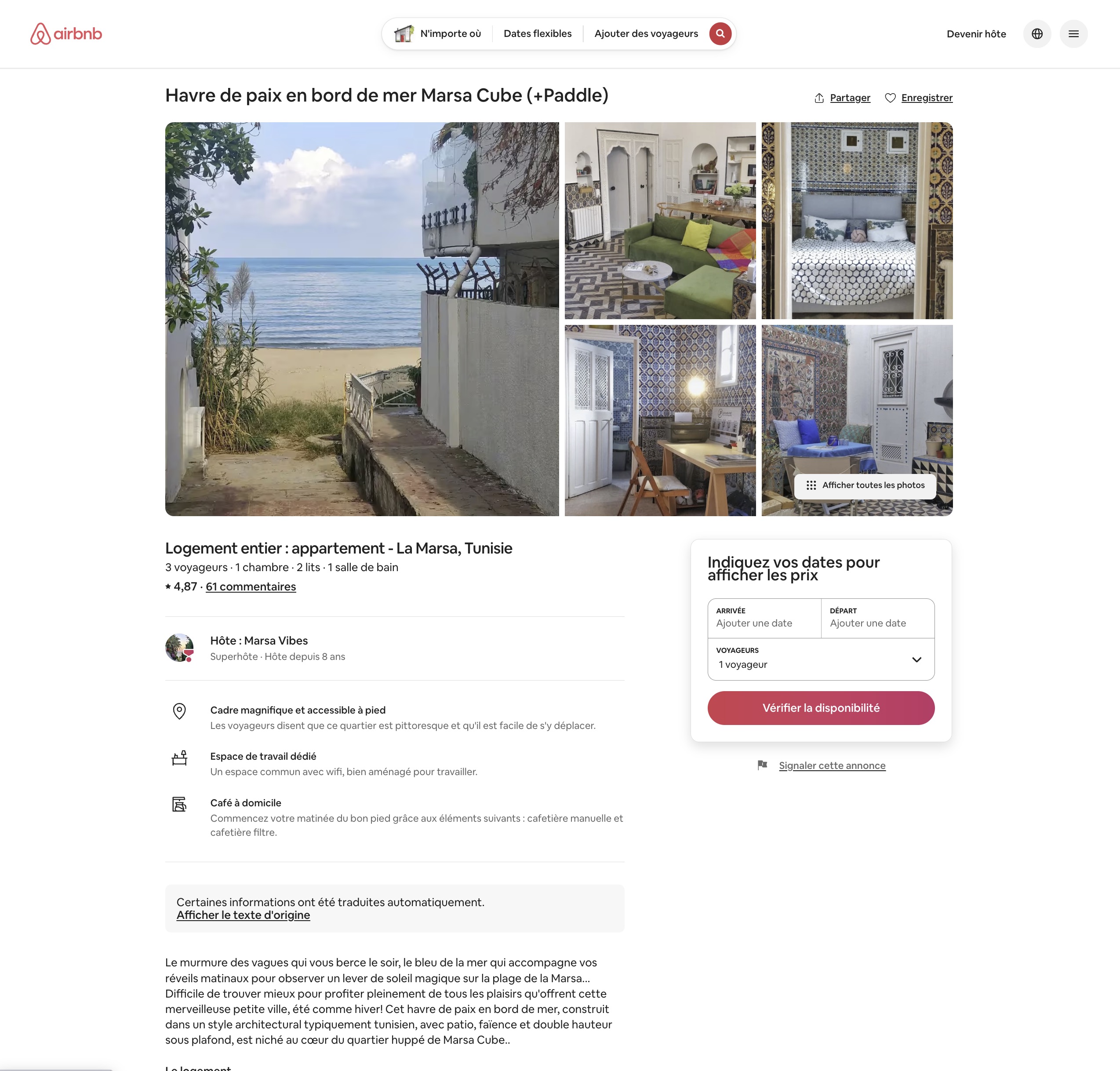 Airbnb listing page for the same property